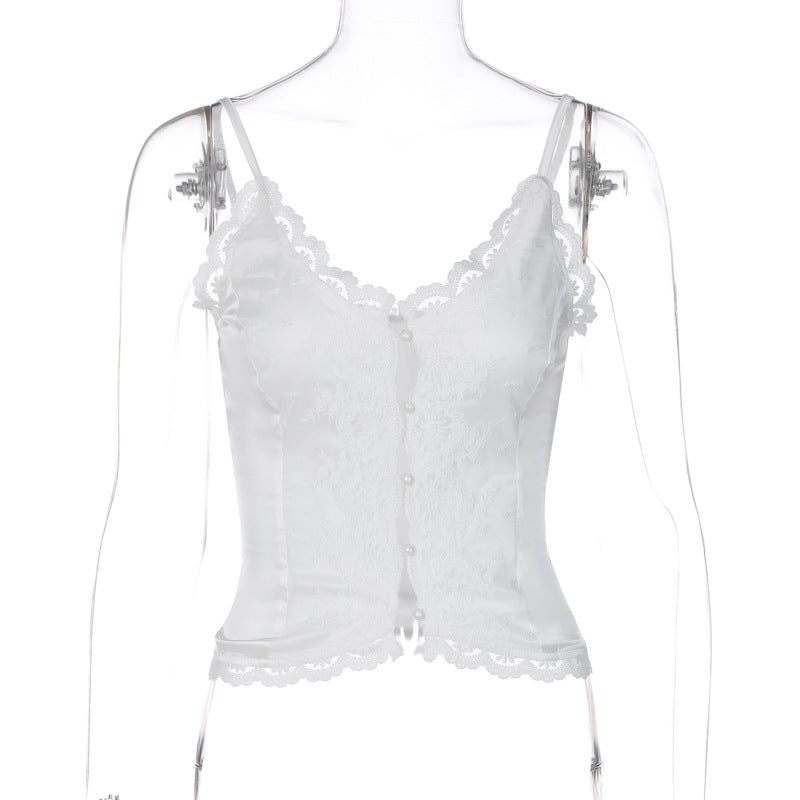 Damen Spitzen-Corsage mit eleganter Knopfleiste Drune