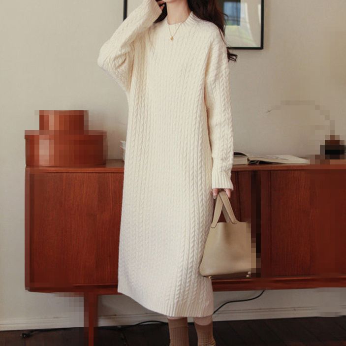 Damen Strickkleid mit Zopfmuster und lässigem Schnitt Drune