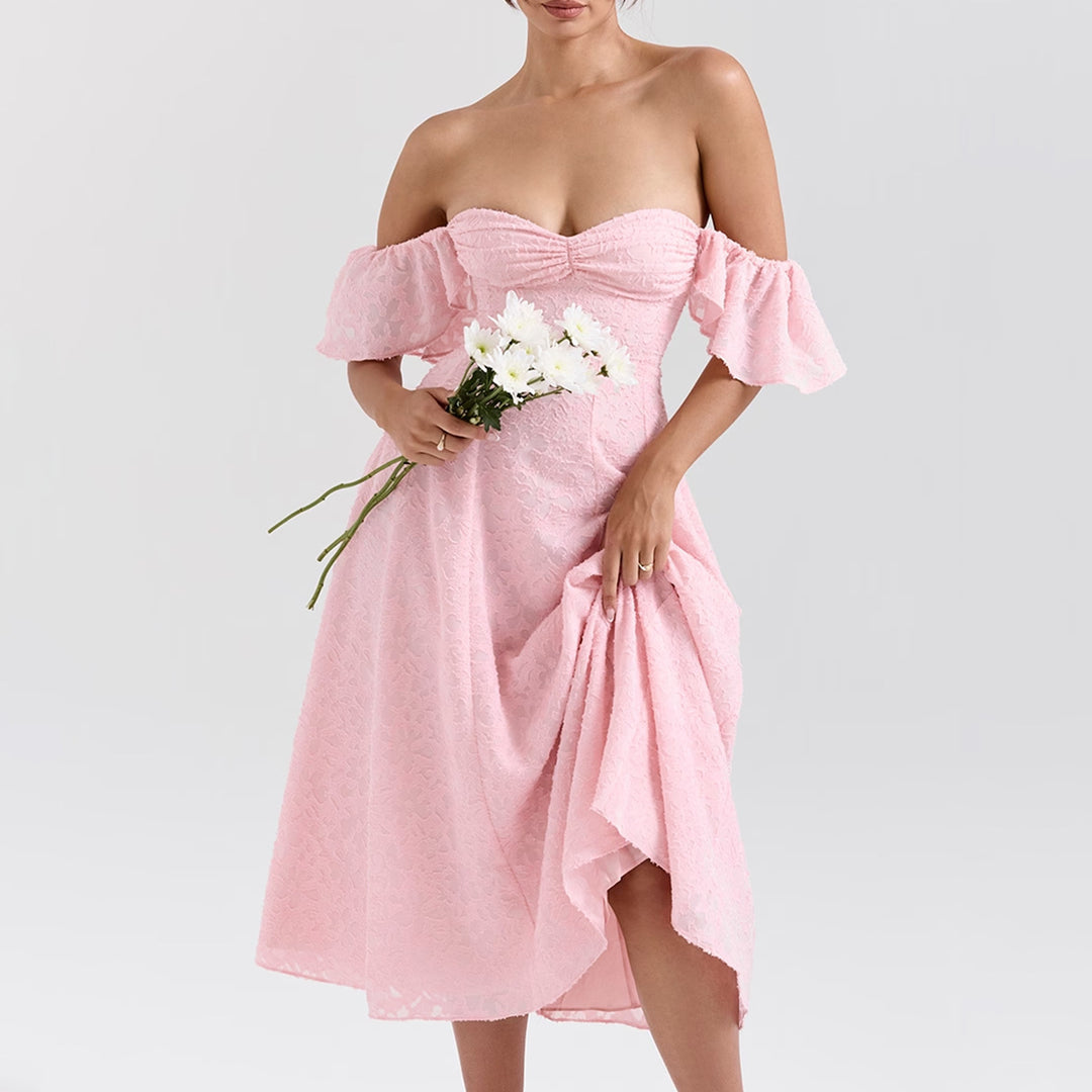 Damen Off-Shoulder Midikleid mit Rüschendetails und figurbetontem Schnitt Drune