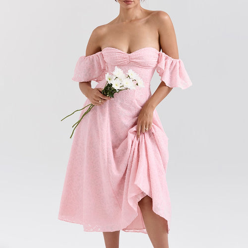 Damen Off-Shoulder Midikleid mit Rüschendetails und figurbetontem Schnitt Drune