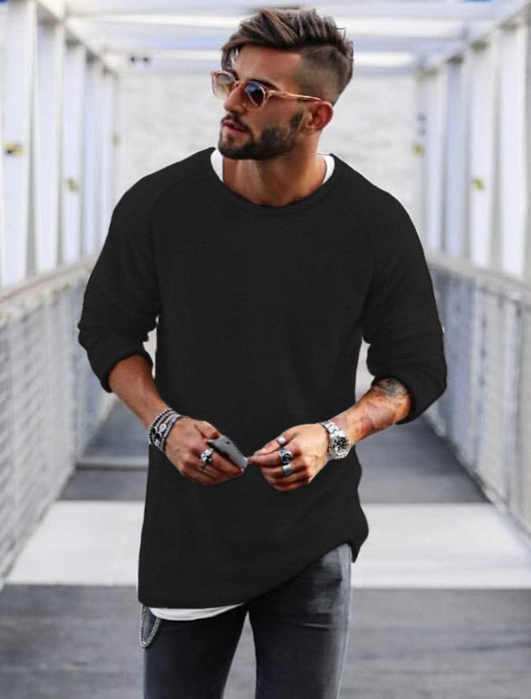 Herren lässiger Pullover mit innovativem Strickmuster Drune