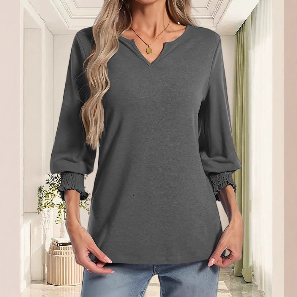 Damen lässiges Blusenshirt mit elastischen Ärmelbündchen Drune