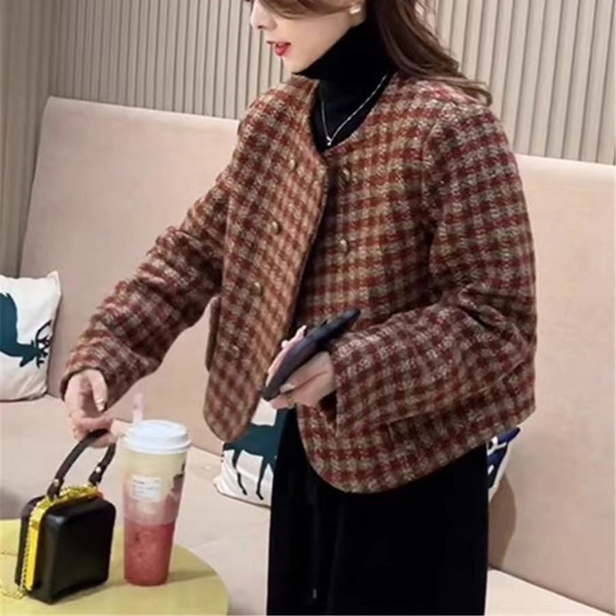 Damen modische Kurzjacke mit Karomuster Drune