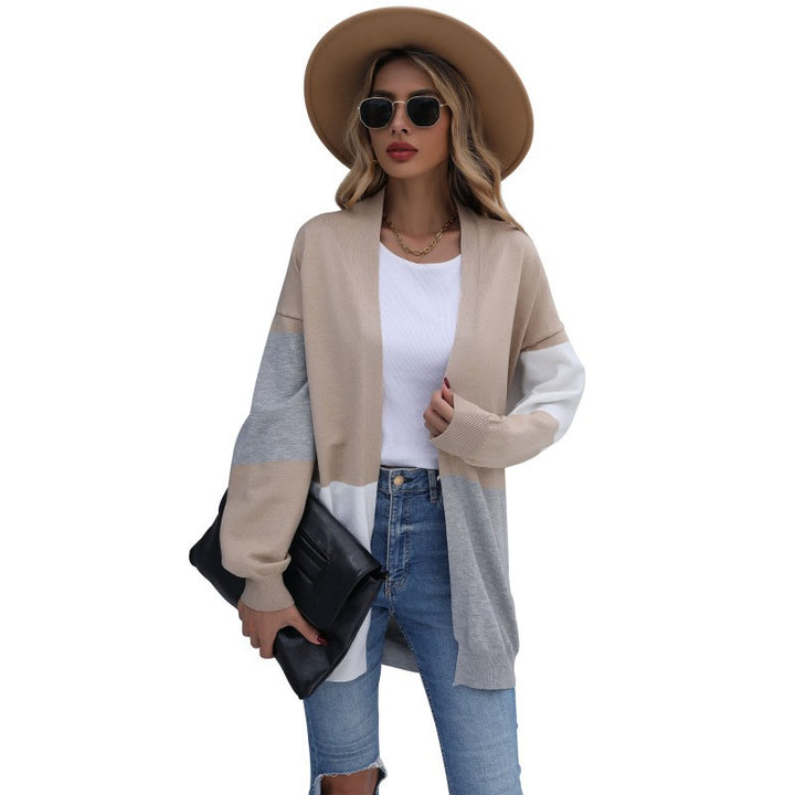 Damen Langer Cardigan mit modischem Farbblocking und weichem Strick Drune