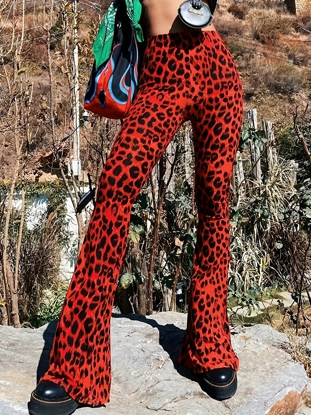 Damen Flared Leopardenmuster-Hosen Drune