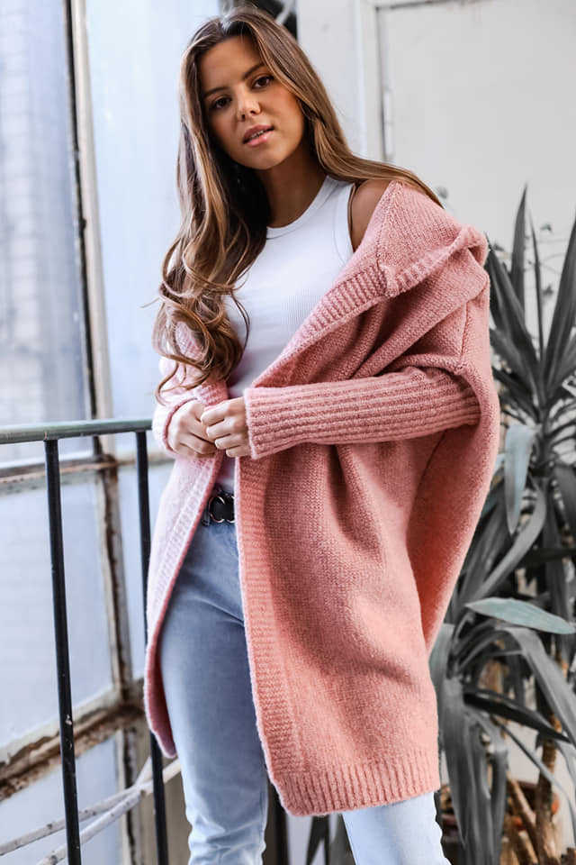 Damen Kuschelige Strickjacke mit Kapuze Drune