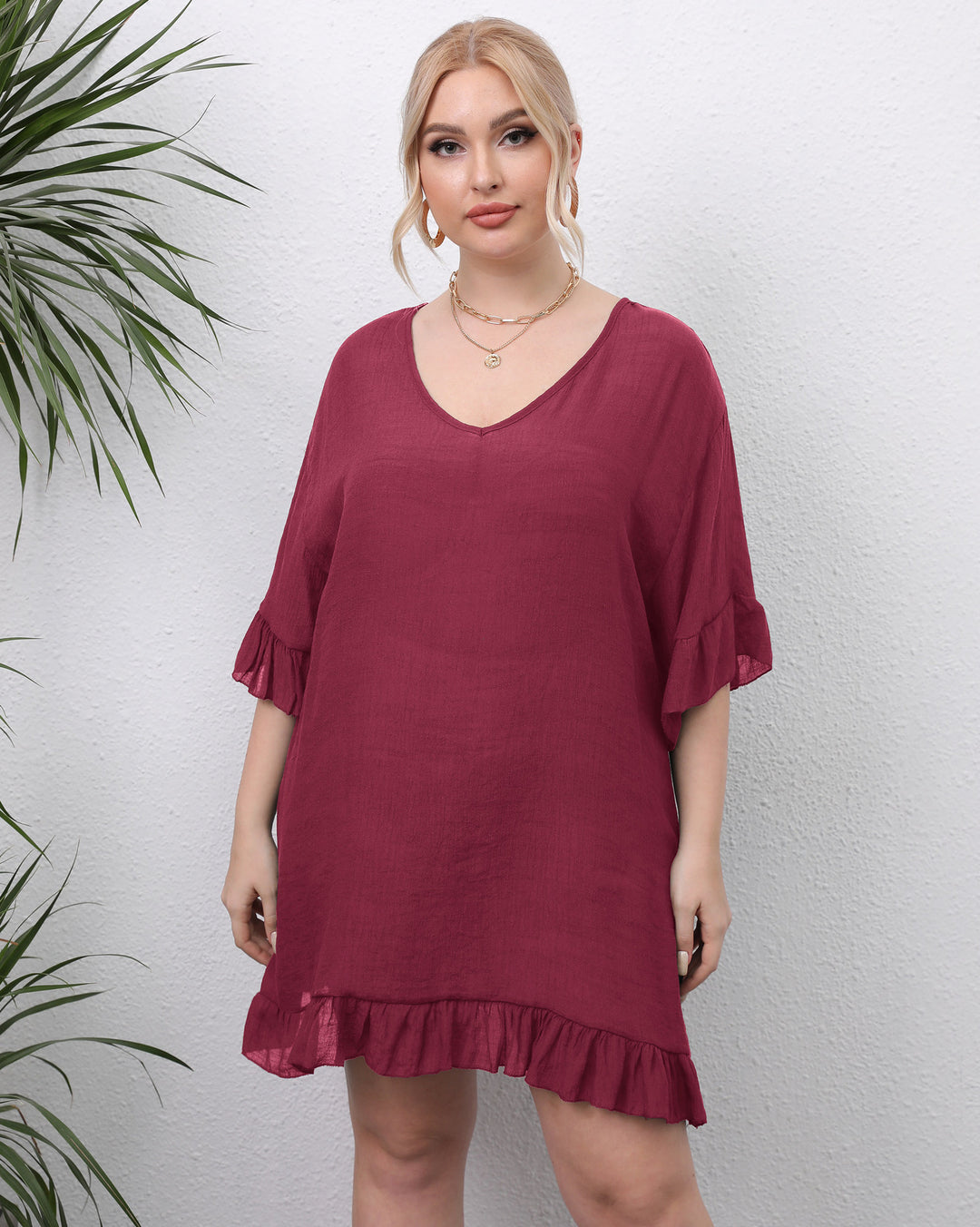 Damen leichtes Strandkleid mit voluminösen Rüschen Drune