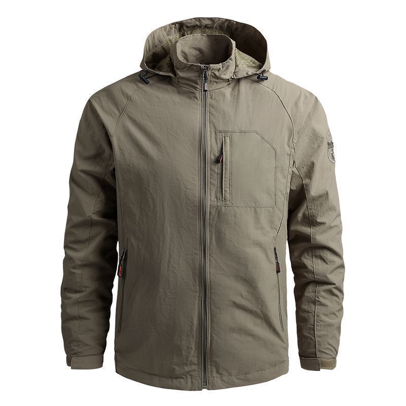 Herren nan leichte wasserabweisende Softshelljacke mit Kapuze und Brusttasche Drune