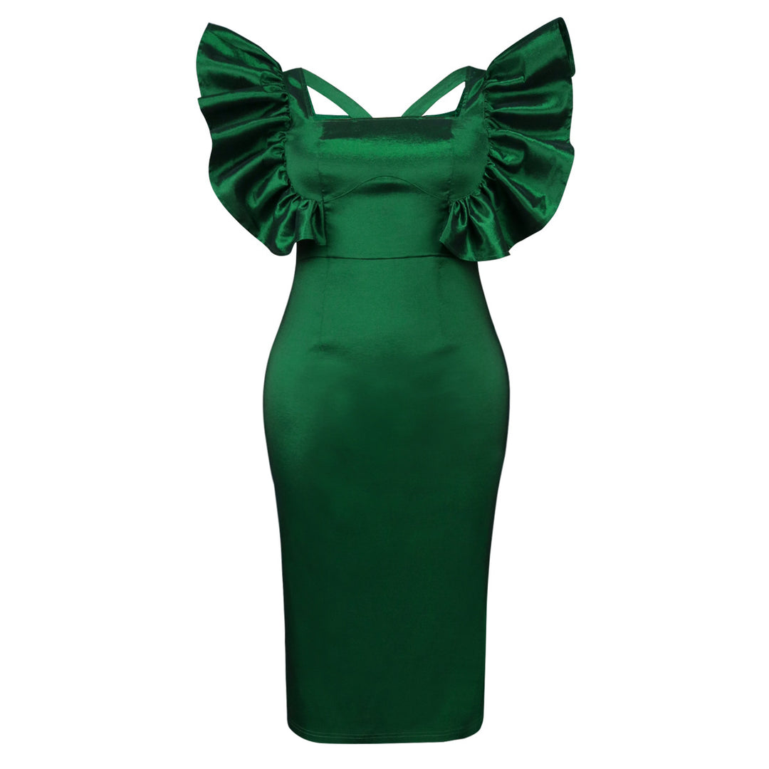 Damen Elegantes Maxikleid mit voluminösen Rüschenärmeln Drune
