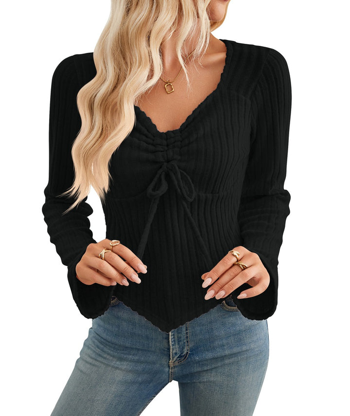 Damen Langarmshirt mit gerafftem Ausschnitt Drune