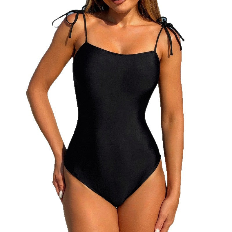 Damen Einteiler Badeanzug mit verstellbaren Trägern und elegantem V-Ausschnitt Drune