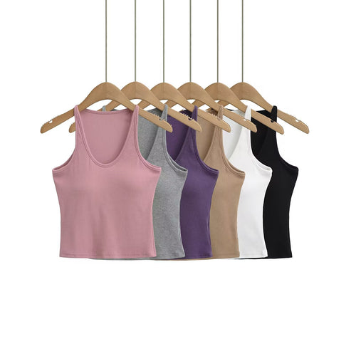 Damen ärmelloses Sporttop mit tiefem U-Ausschnitt und elastischem Material Drune
