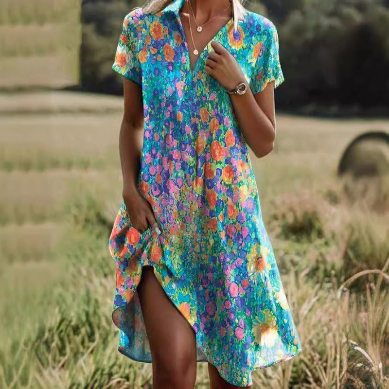 Damen Sommerkleid mit floralem Muster und asymmetrischem Saum Drune