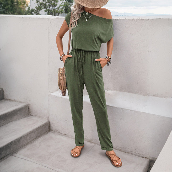 Damen lässiger Einteiler mit off-Shoulder Design und elastischem Taillenzug Drune