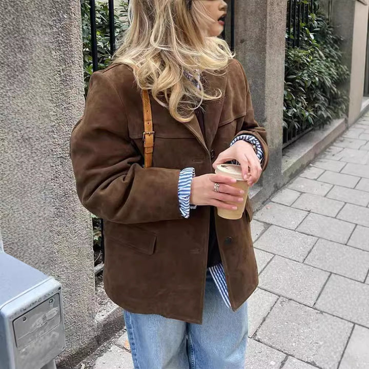 Damen lässige Wildlederjacke mit oversized Schnitt Drune