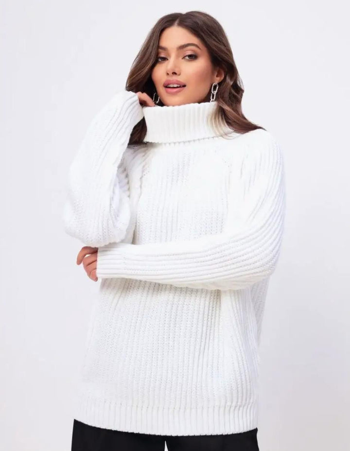 Damen Strickpullover mit hohem Kragen und Wabenstruktur Drune