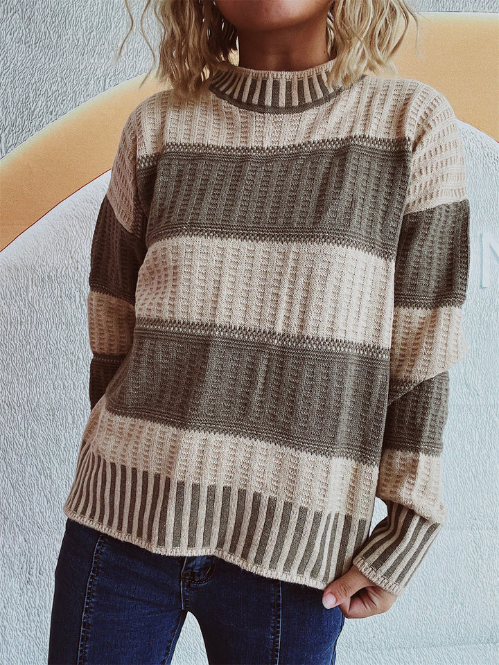 Damen lässiger Strickpullover mit modernem Streifenmuster und warmem Material Drune