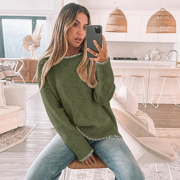 Damen lässiger Strickpullover mit dekorativen Rippdetails Drune