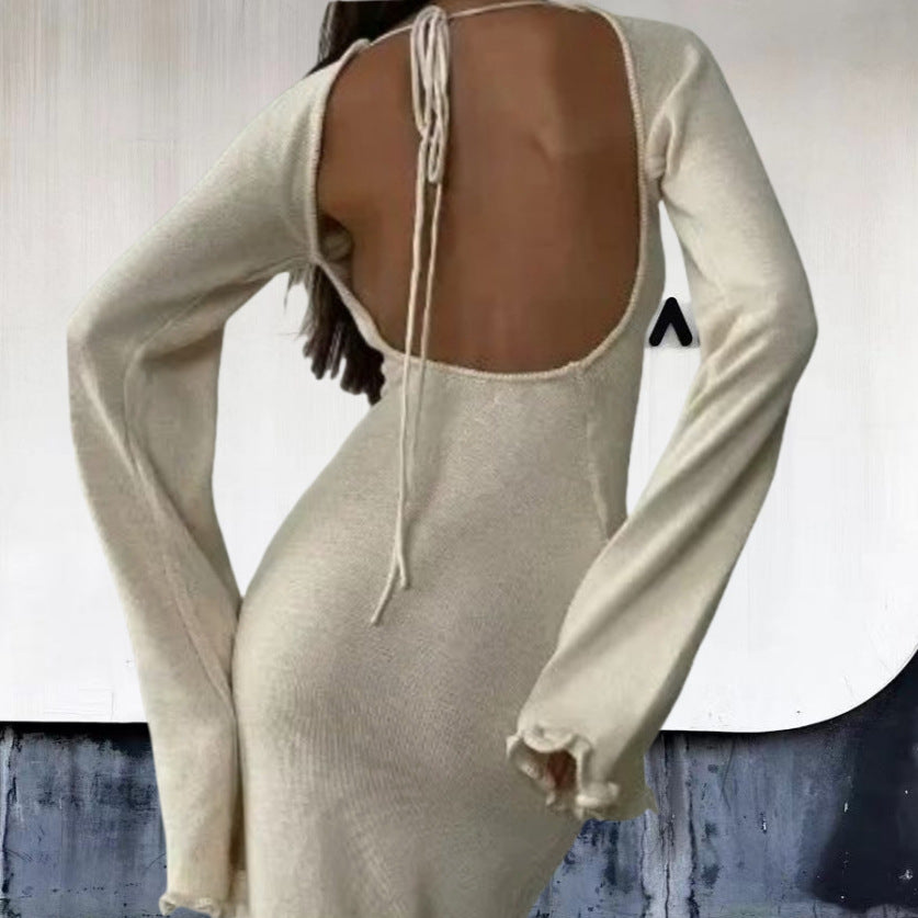 Damen Elegantes Maxikleid mit raffiniertem Rippdesign und fransigen Ärmeln Drune