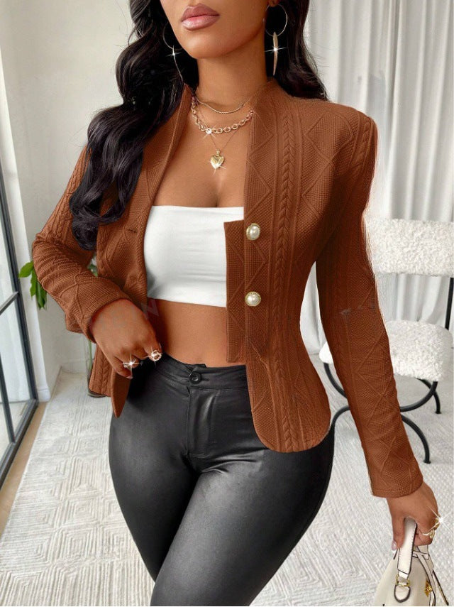 Damen Mode Blazer mit strukturiertem Design und glänzenden Knöpfen Drune