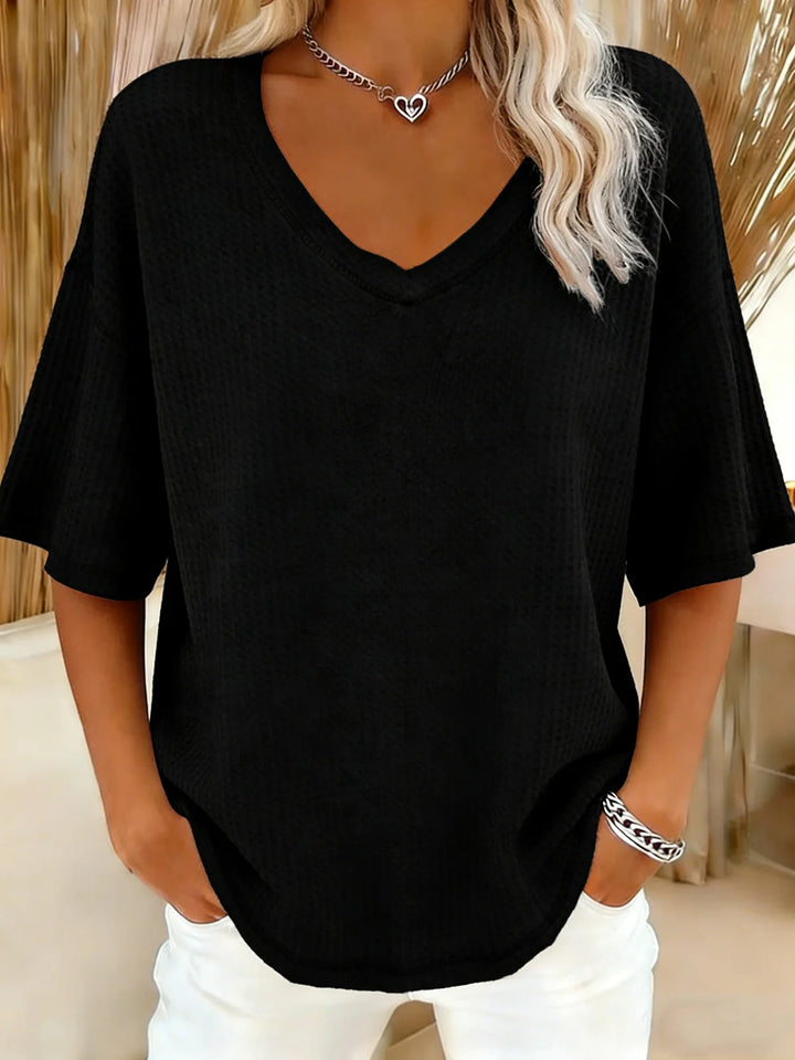 Damen lässiges Oversize-Shirt mit V-Ausschnitt und strukturiertem Muster Drune