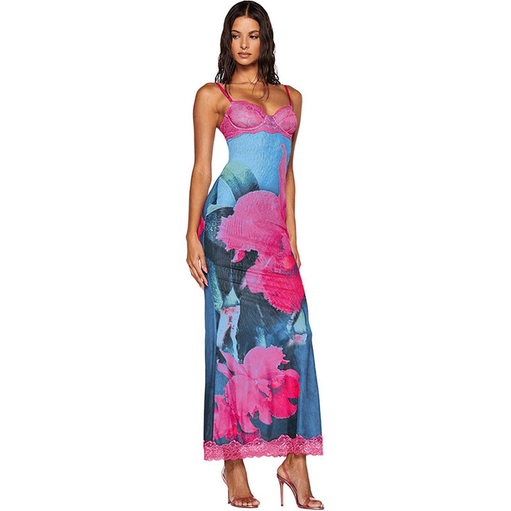 Damen Satin Nachthemd mit zarter Spitzendekoration Drune