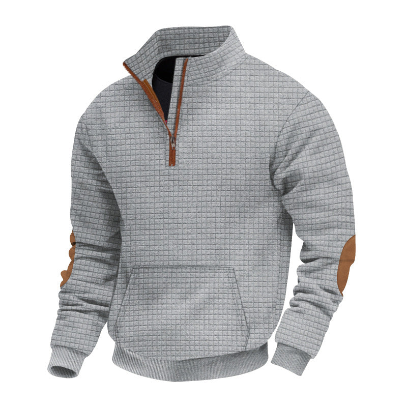 Herren nan gesteppter Halbzip Pullover mit Reißverschlusskragen und Kunstleder-Ellbogenpatches Drune