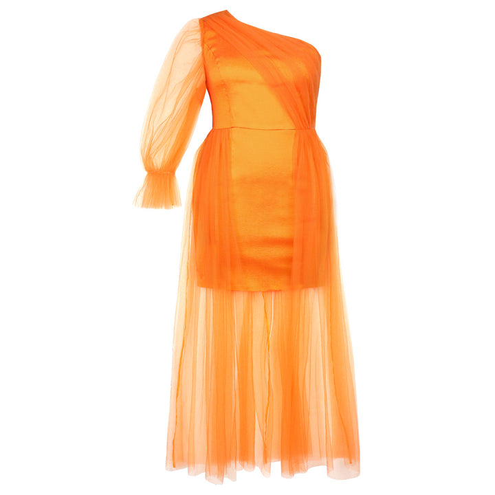 Damen asymmetrisches Abendkleid mit transparentem Überwurf Drune