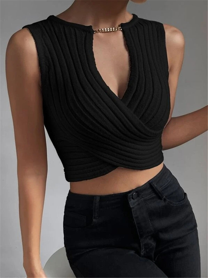 Damen Cropped Strickoberteil mit elegantem Wickel-Design Drune