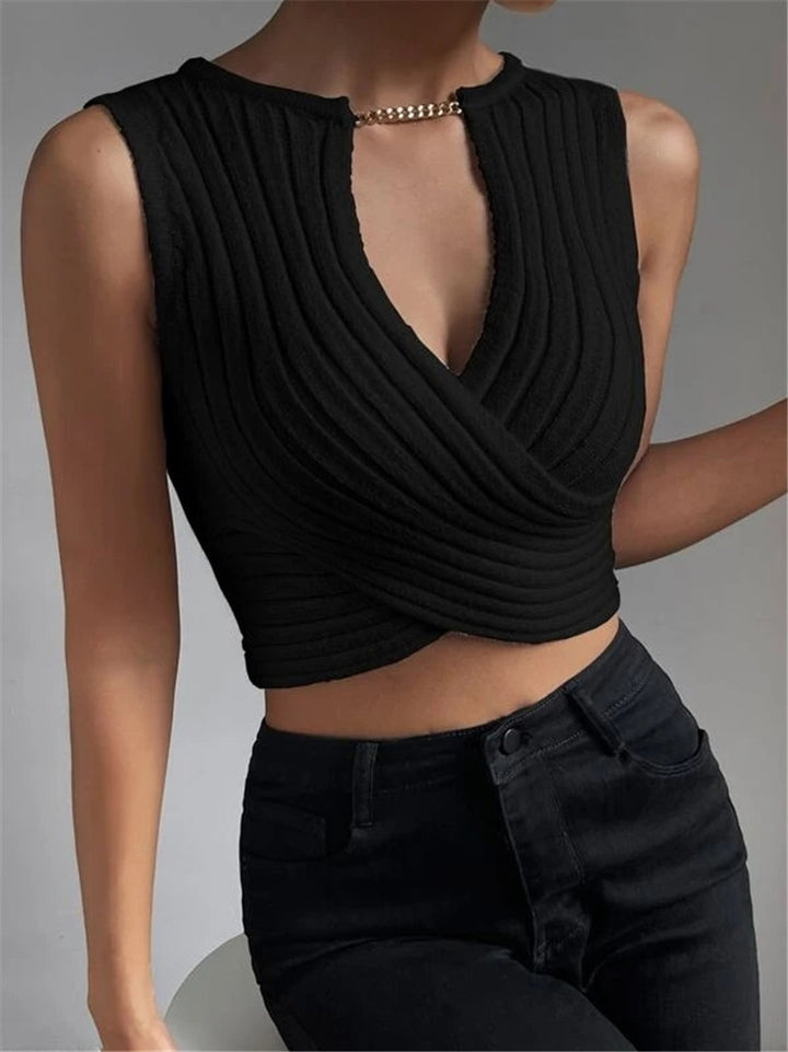 Damen Cropped Strickoberteil mit elegantem Wickel-Design Drune
