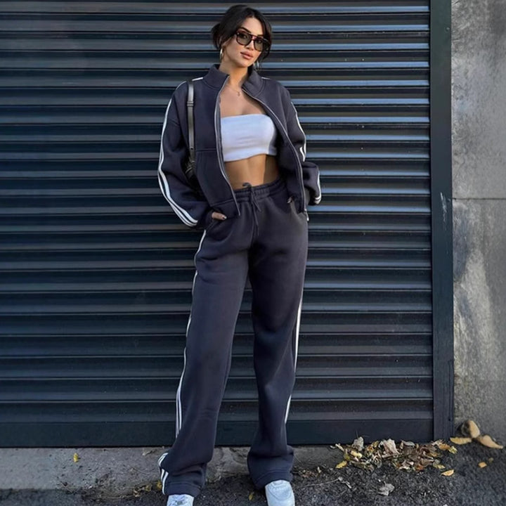 Damen sportliches Freizeit-Set mit gefütterter Jacke und elastischer Hose Drune