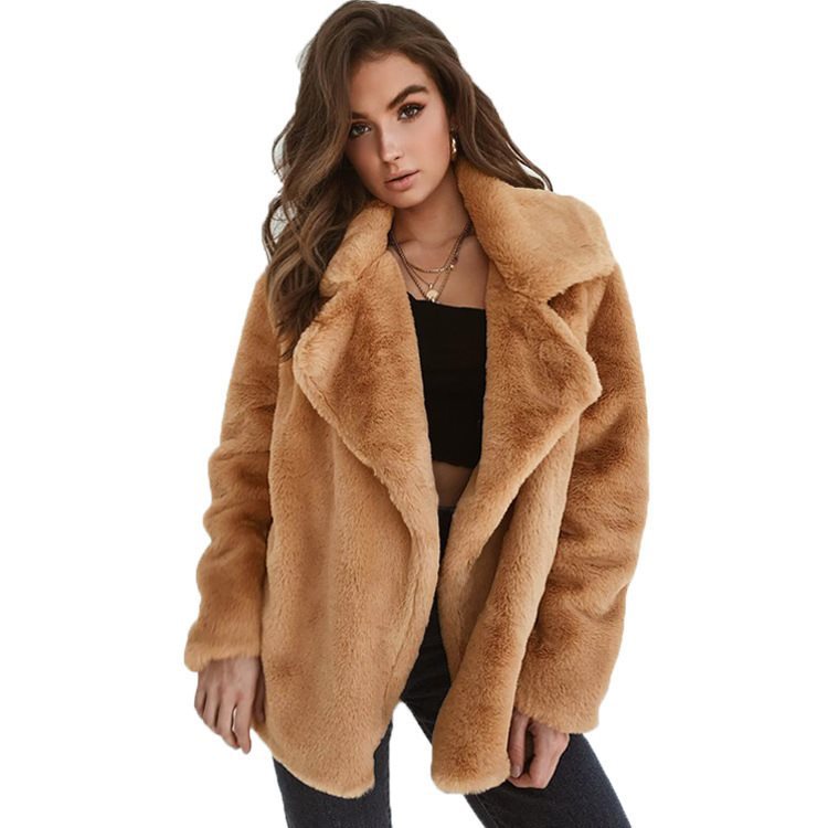 Damen Plüschige Oversized Jacke mit umschlagbarem Kragen und dezentem Schnitt Drune