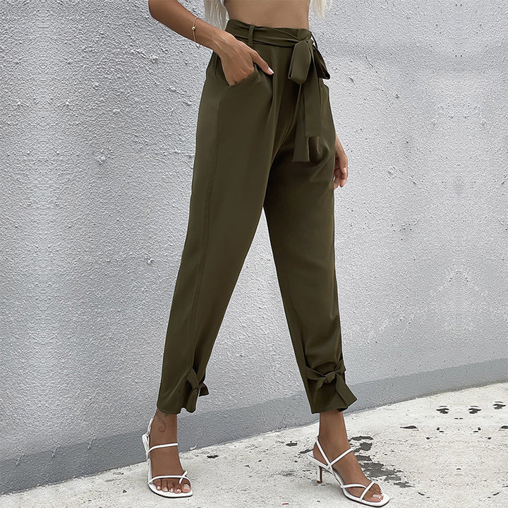Damen lässige Chinohose mit modischem Bindegürtel Drune