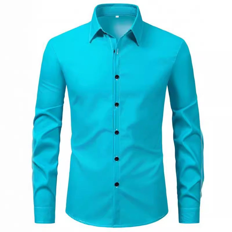 Herren elegantes Langarmhemd aus hochwertiger Baumwolle mit modernem Kragen Drune