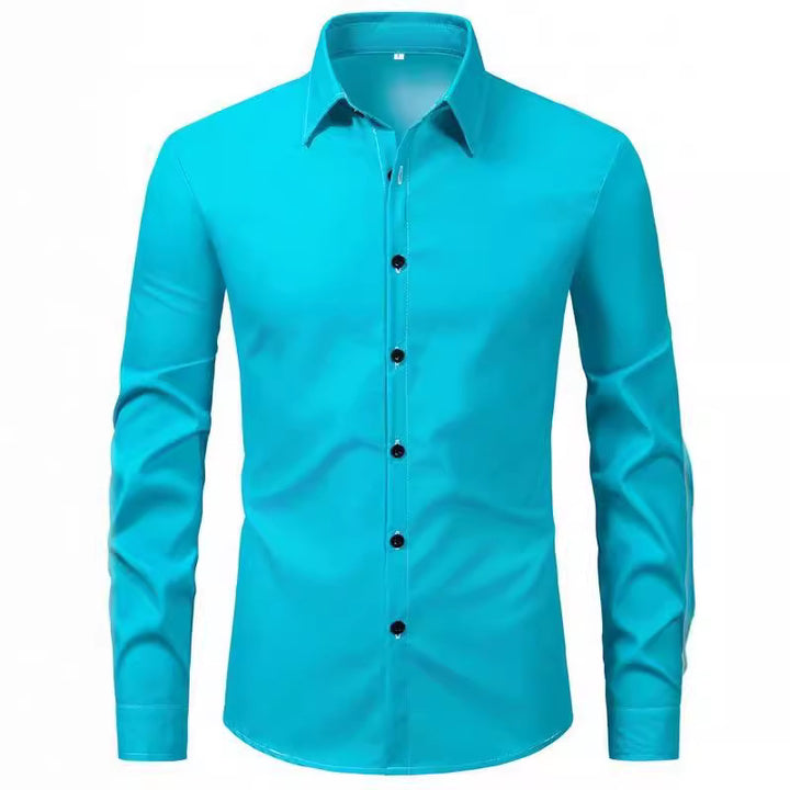 Herren elegantes Langarmhemd aus hochwertiger Baumwolle mit modernem Kragen Drune