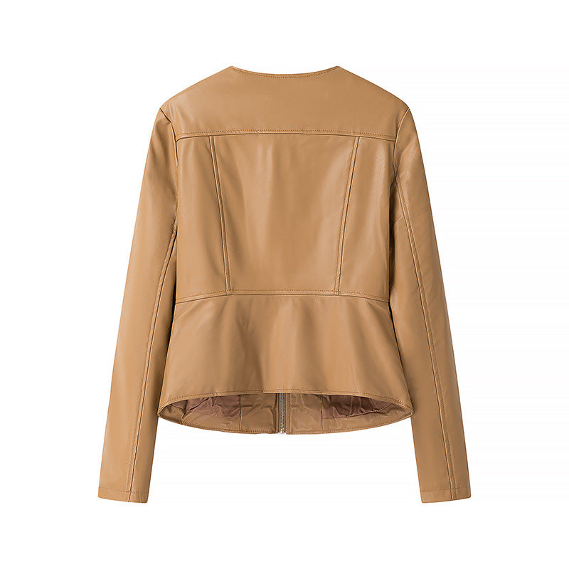 Damen modische Kunstlederjacke mit strukturierter Oberfläche und praktischen Taschen Drune