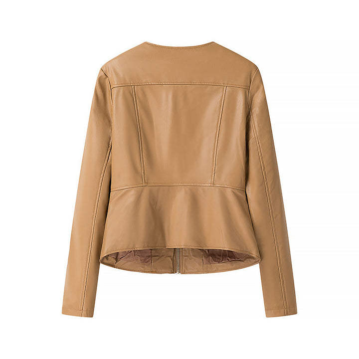 Damen modische Kunstlederjacke mit strukturierter Oberfläche und praktischen Taschen Drune