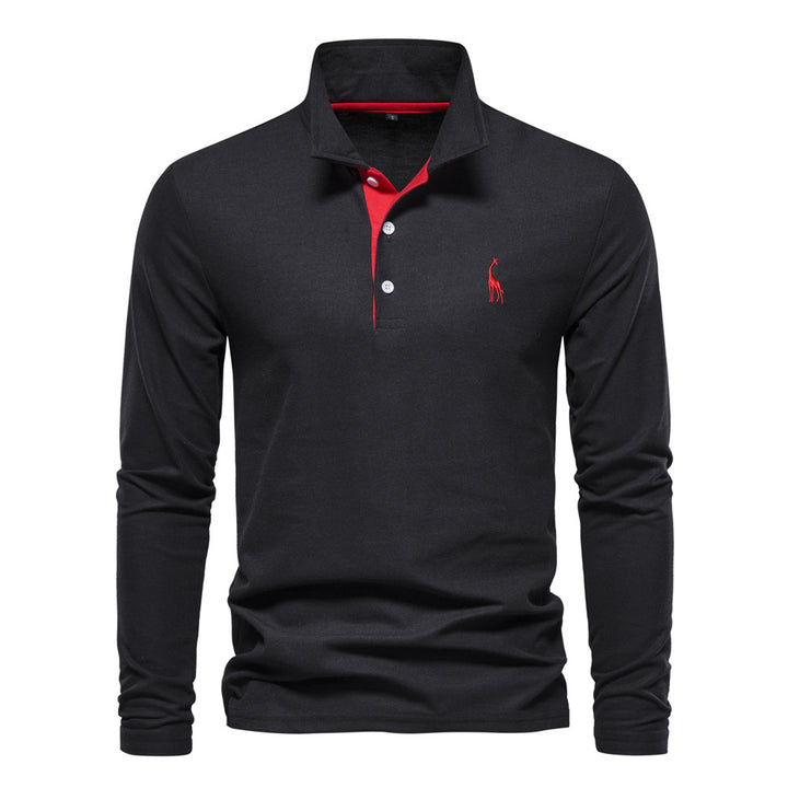 Herren Langarm Poloshirt mit modernem Kontrastkragen und hochwertigem Baumwollmix Drune