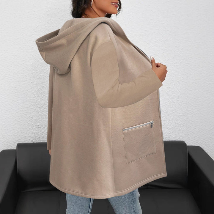 Damen Casual Overshirt mit Kapuze und praktischen Reißverschlusstaschen Drune