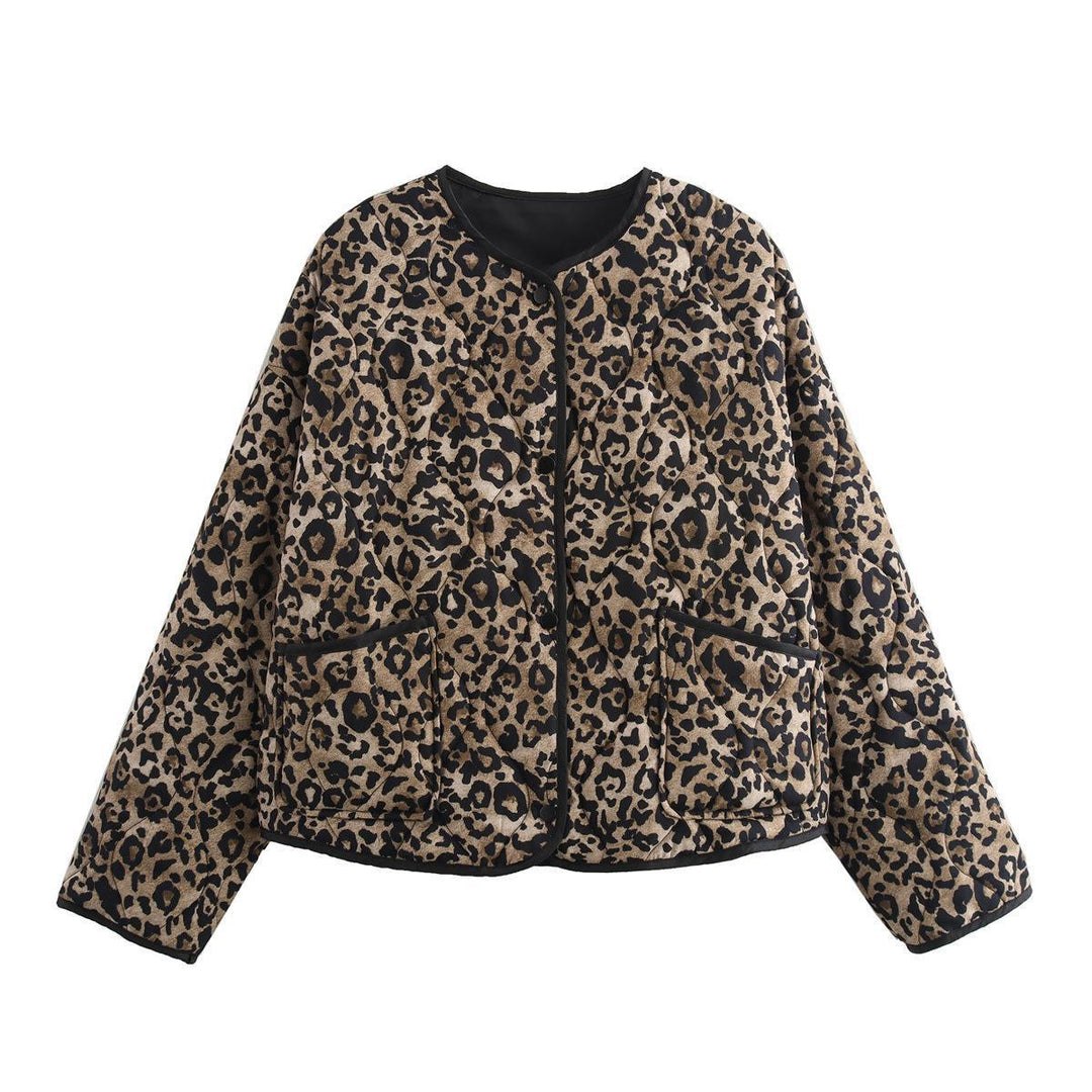 Damen Steppjacke mit modernem Leo-Print und praktischen Taschen Drune