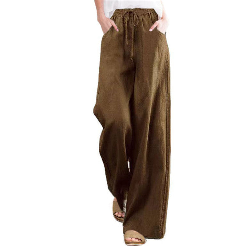 Damen Weite Leinenhose mit elastischem Bund und seitlichen Taschen Drune