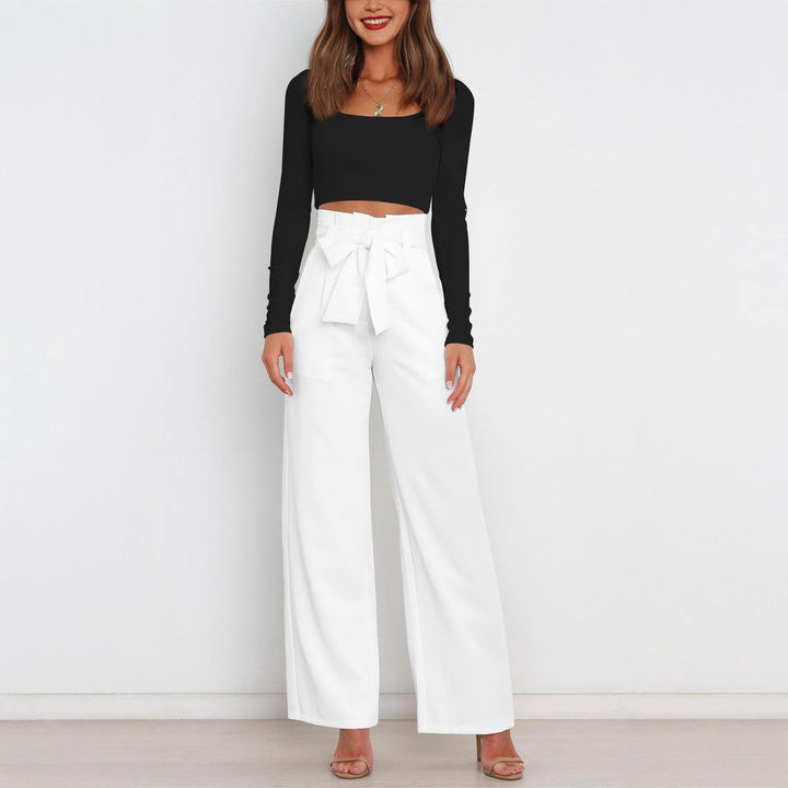 Damen Weit geschnittene High-Waist-Hose mit Binde-Gürtel und Taschen Drune
