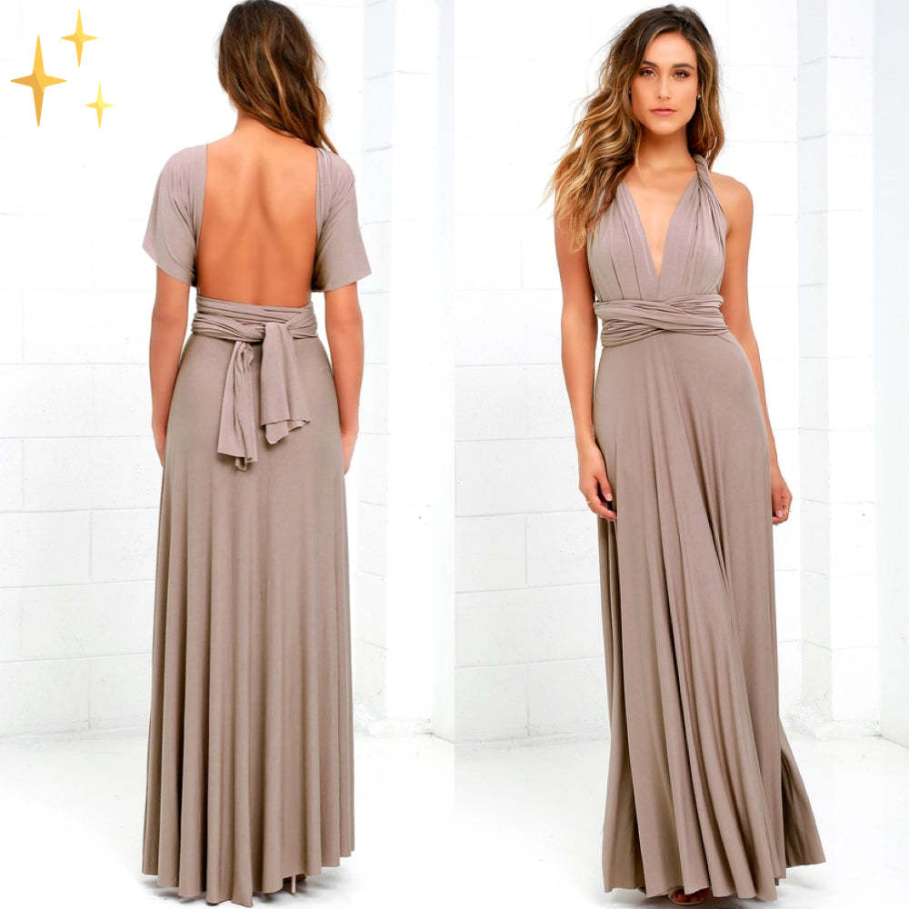 Damen elegantes Rundhals-Maxikleid mit variablen Trägeroptionen und fließendem Schnitt Drune