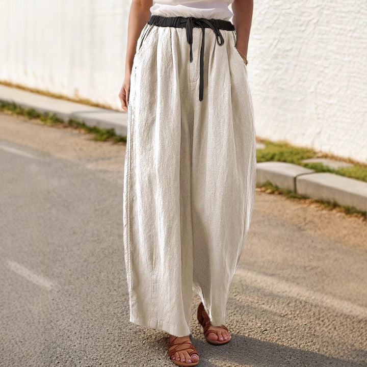 Damen Weite Leinenhose mit elastischem Bund und stylischem Kordelzug Drune