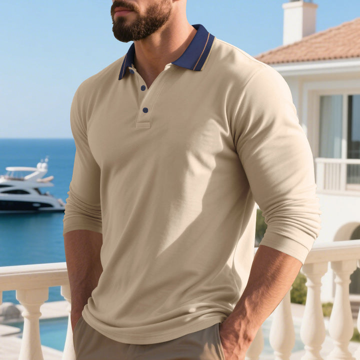 Herren Langarm-Polohemd mit modernem Kragen und atmungsaktiven Eigenschaften Drune