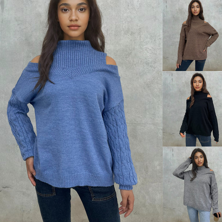 Damen Pullover mit schulterfreiem Design und strukturierten Ärmeln Drune