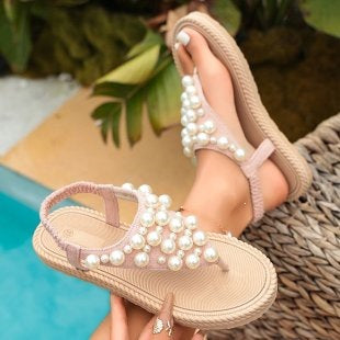 Damen Orientierende Riemchensandalen mit Perlenverzierungen Drune