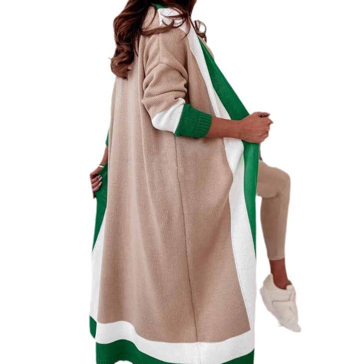 Damen Großer modischer Strickmantel mit auffälligem Farbblockdesign Drune
