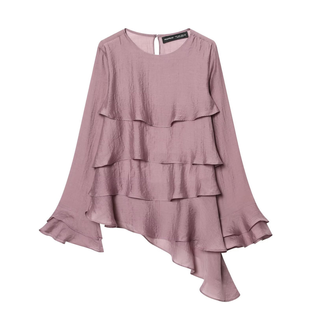 Damen asymmetrische Bluse mit Rüschendetails und elegantem Fall Drune