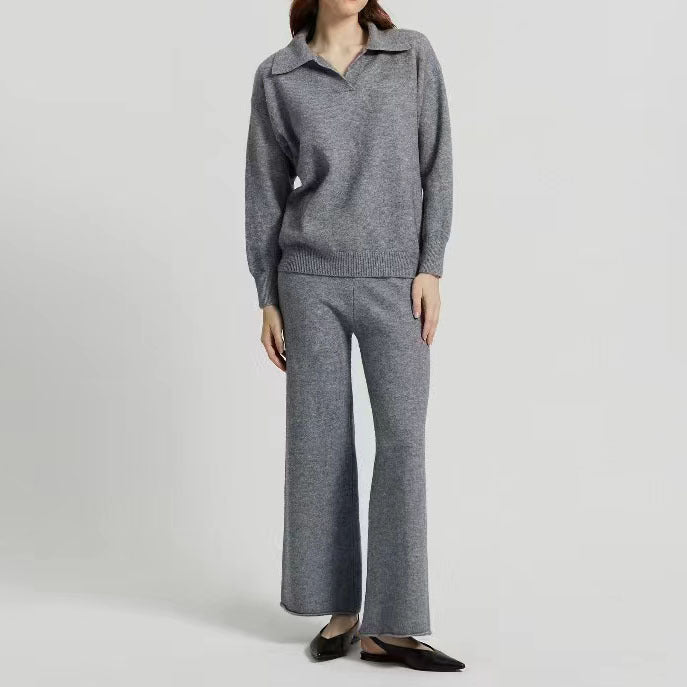 Damen lockerer Pullover mit Polo-Kragen und feiner Struktur Drune